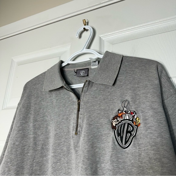 VTG 1993 Warner Bros.Looney Tunes Embroidered Polo 1/4 Zip Sweatshirt Men M Grey - Picture 3 of 11